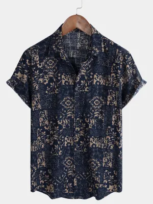 Men's Holiday Cotton Hawaiian Button Up Vintage Shirt