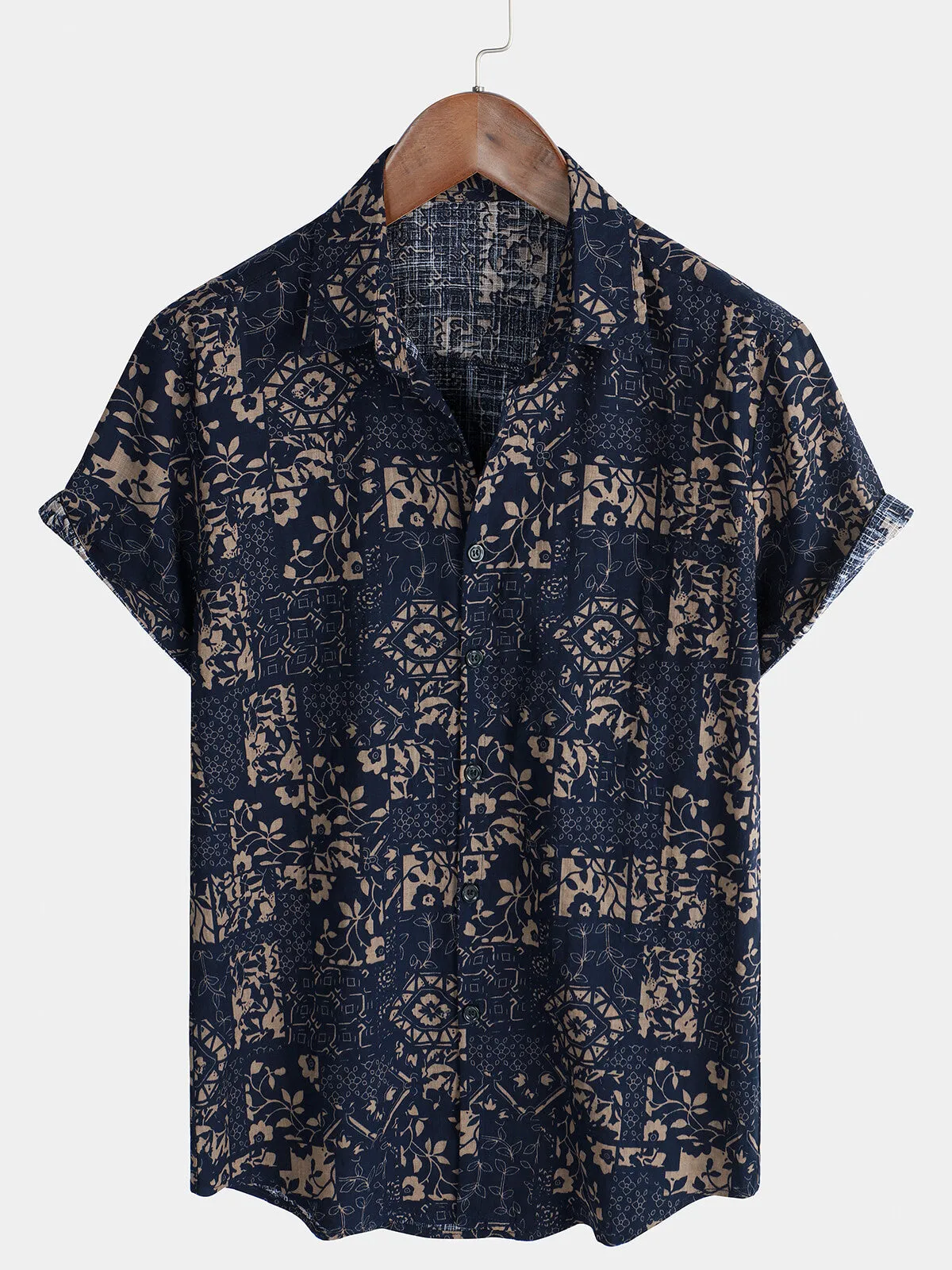 Men's Holiday Cotton Hawaiian Button Up Vintage Shirt