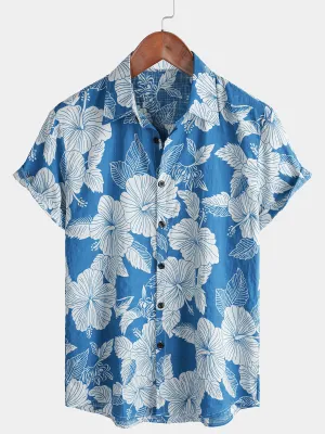Men's Holiday Floral Hawaiian Short Sleeve Button Up Shirt