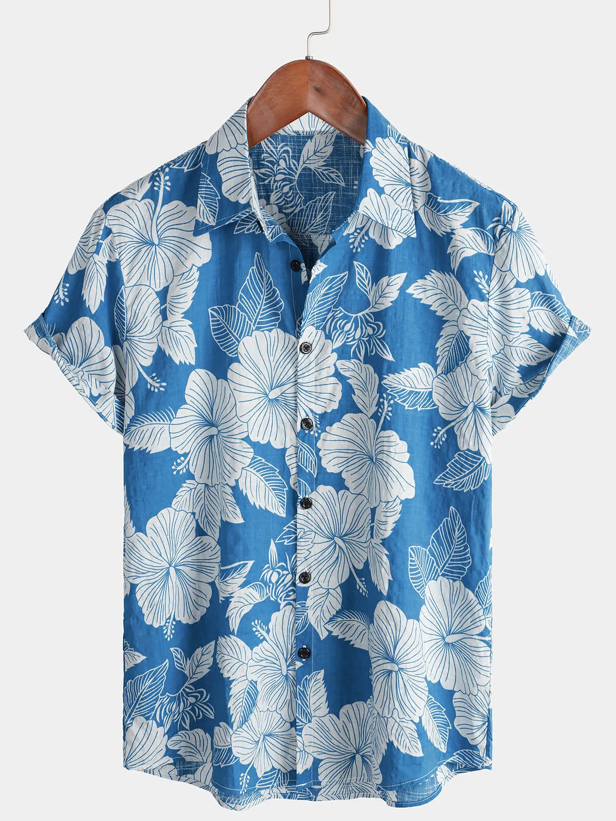 Men's Holiday Floral Hawaiian Short Sleeve Button Up Shirt