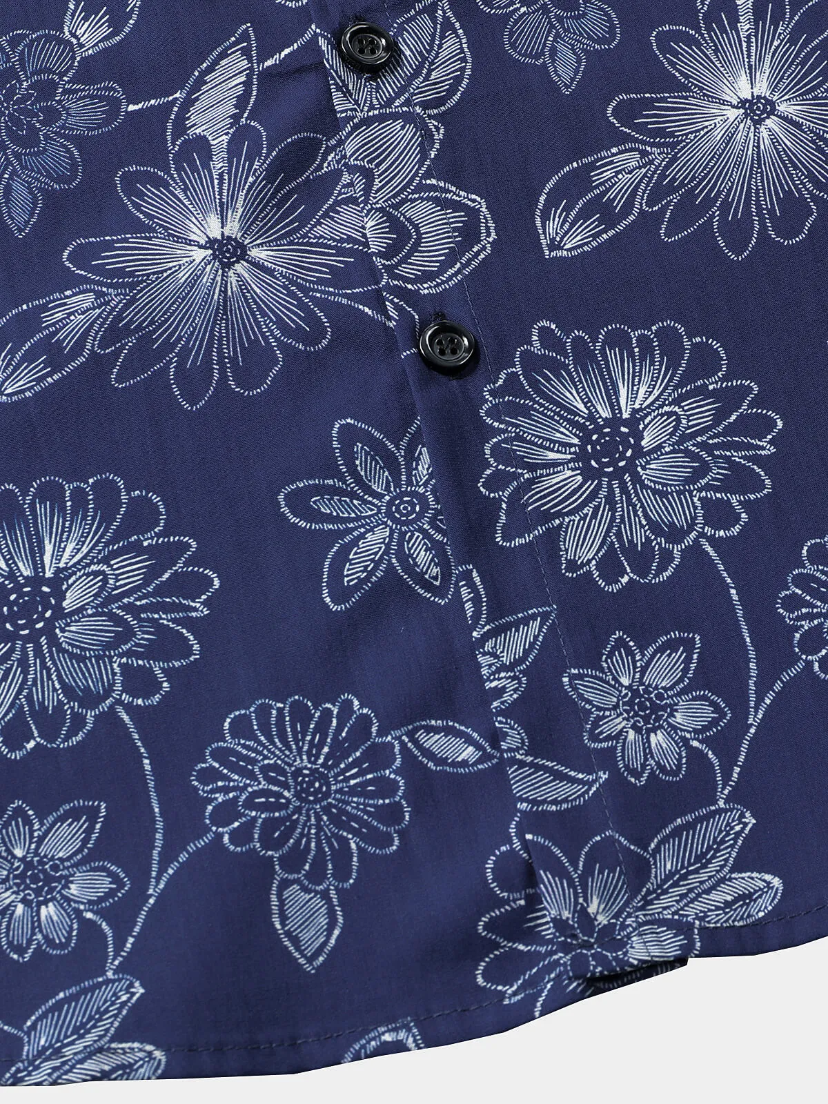 Men's Navy Blue Floral Hawaiian Beach Cotton Short Sleeve Shirt