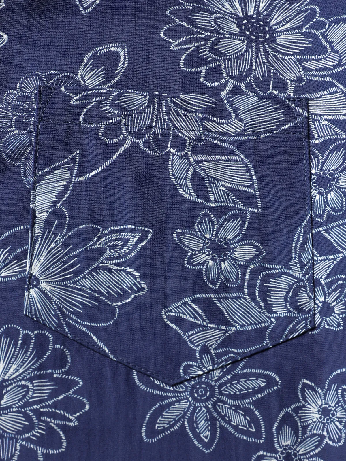 Men's Navy Blue Floral Hawaiian Beach Cotton Short Sleeve Shirt