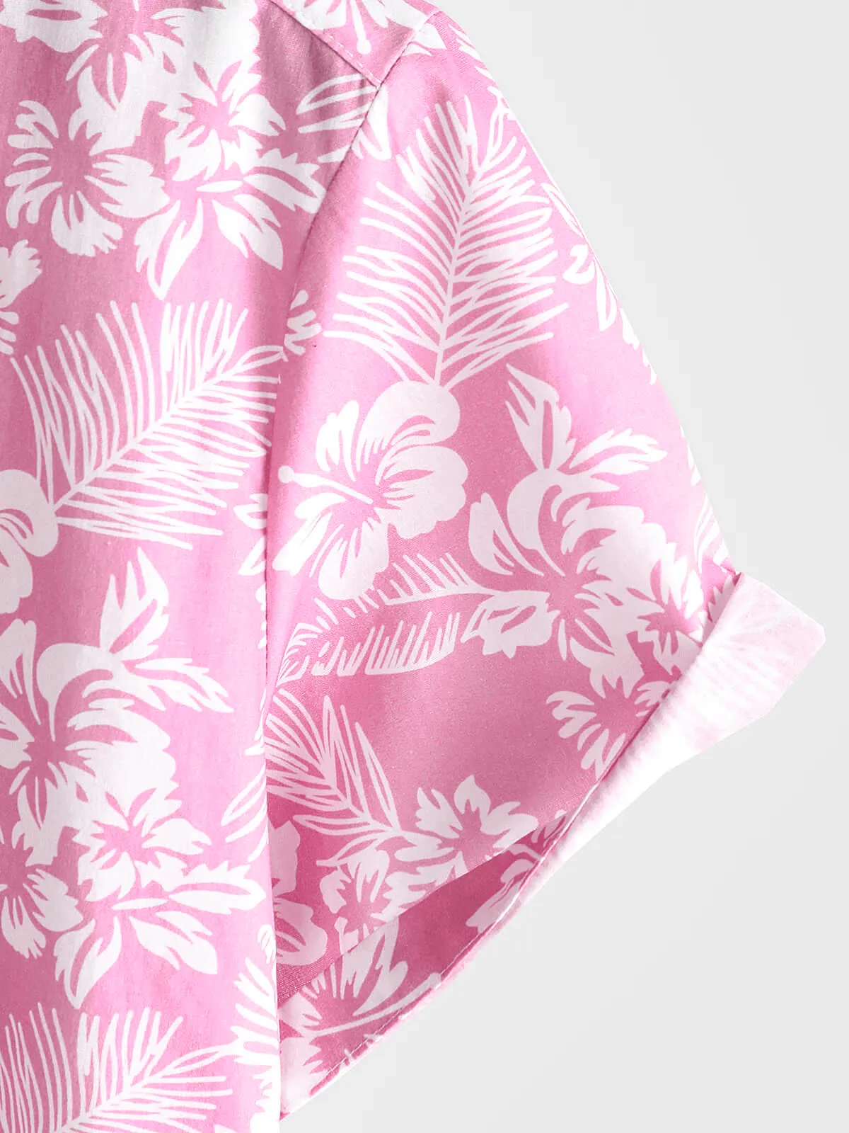 Men's Pink Cotton Hawaiian Floral Button Up Summer Short Sleeve Shirt
