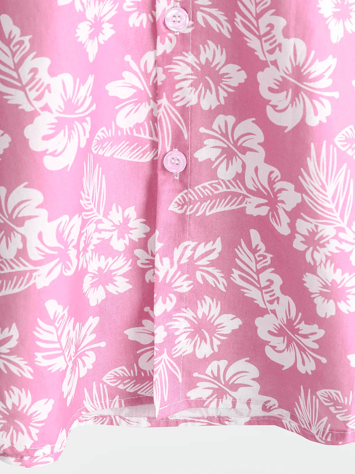 Men's Pink Cotton Hawaiian Floral Button Up Summer Short Sleeve Shirt