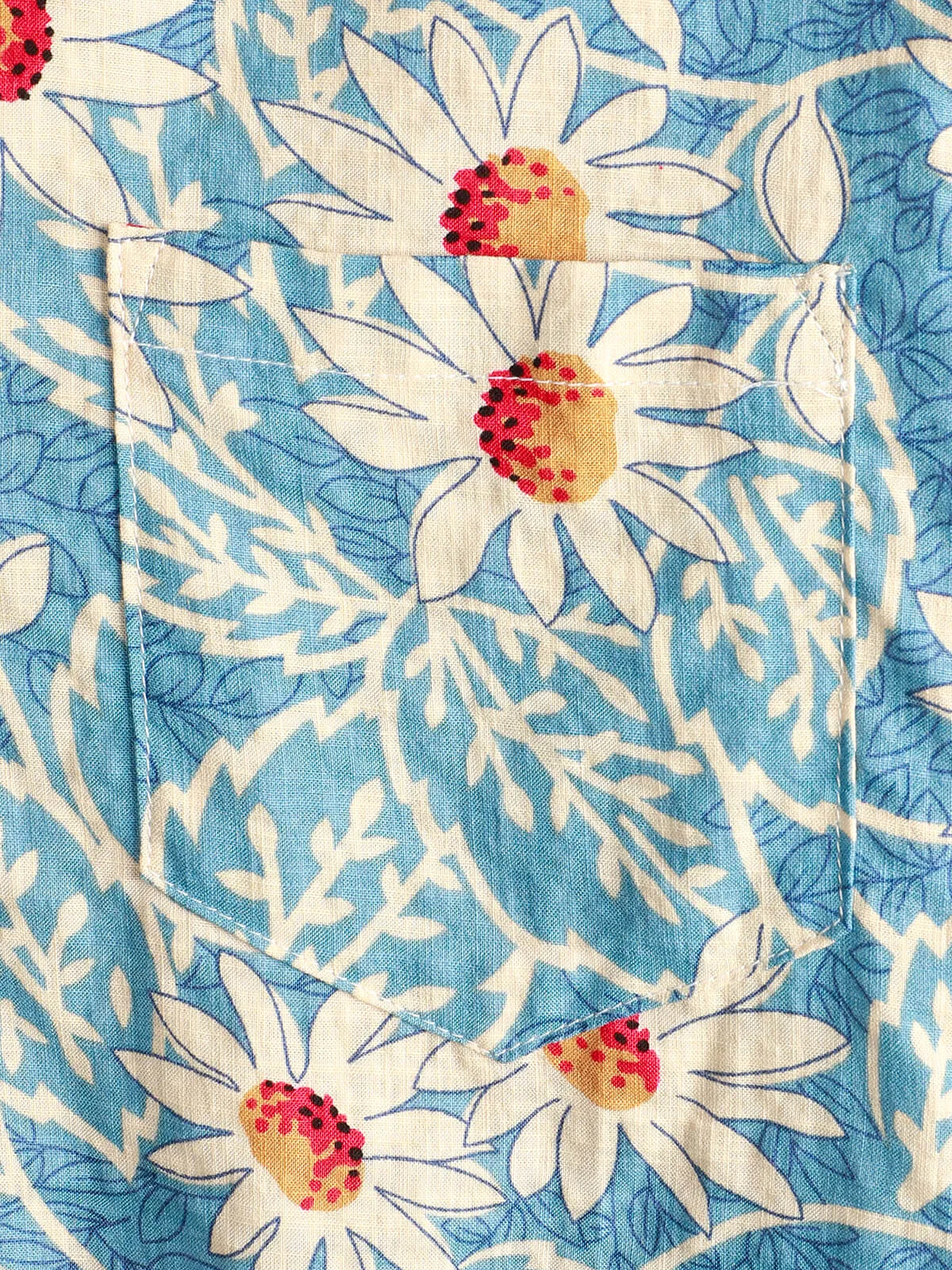 Men's Retro Beach Hawaiian Cotton Holiday Button Up Blue Short Sleeve Floral Shirt