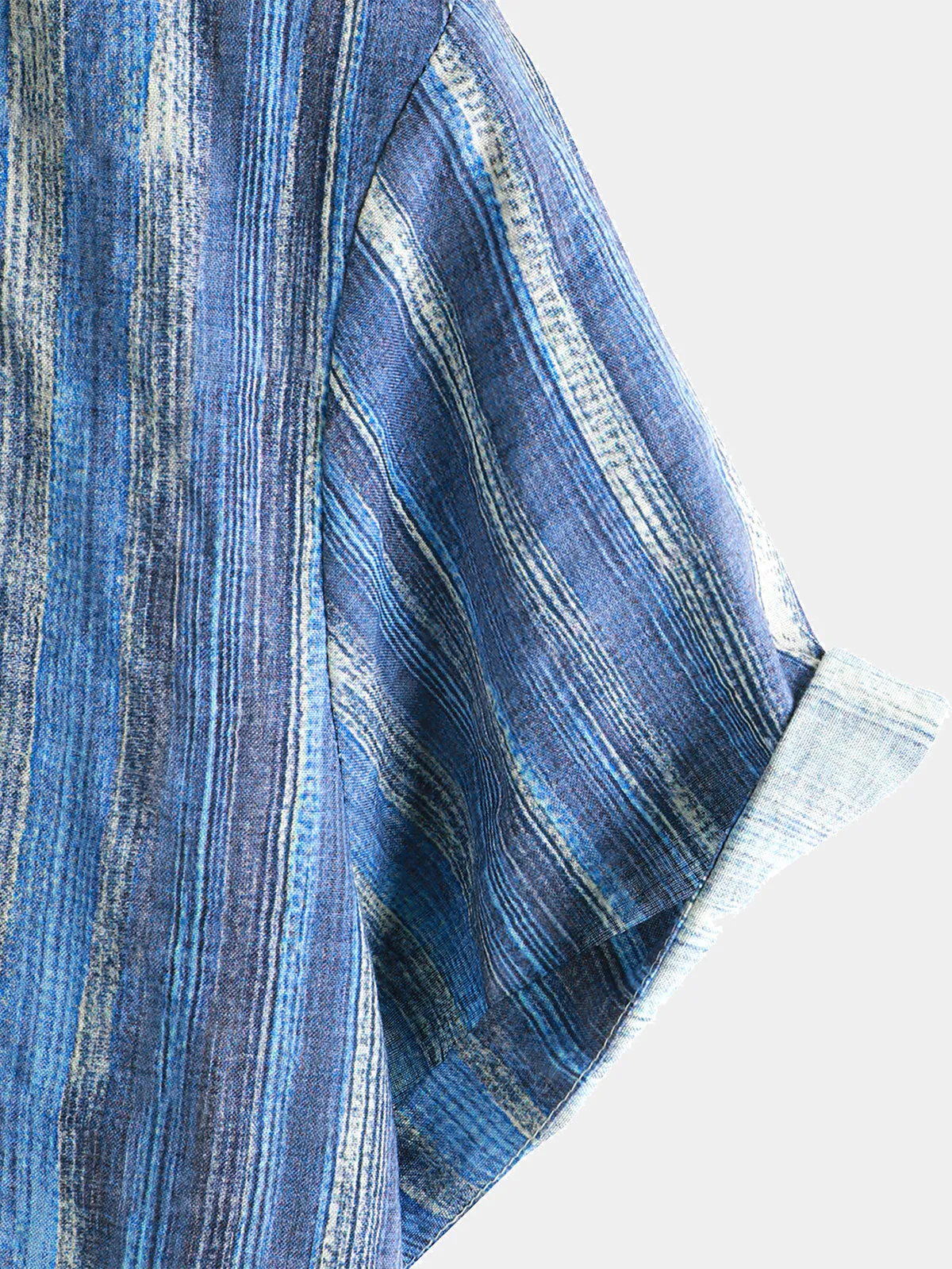 Men's Retro Blue Striped Holiday Short Sleeve Shirt