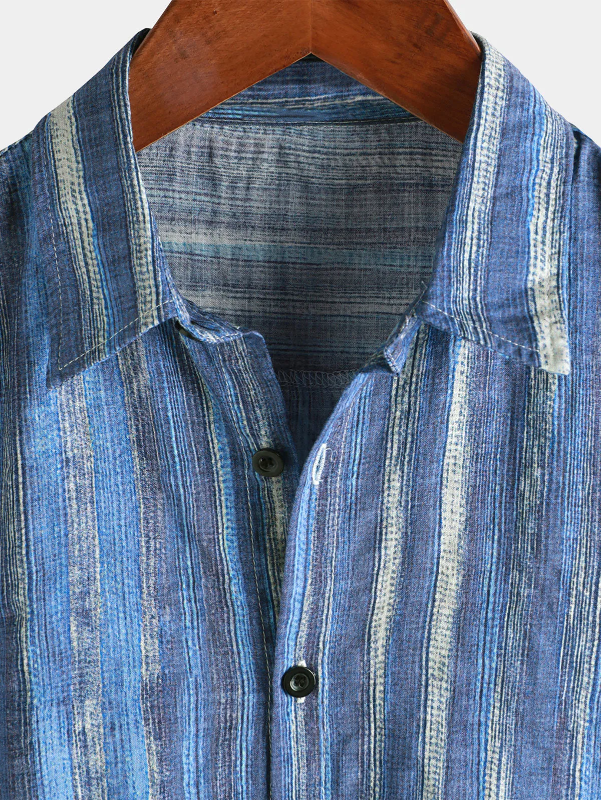 Men's Retro Blue Striped Holiday Short Sleeve Shirt