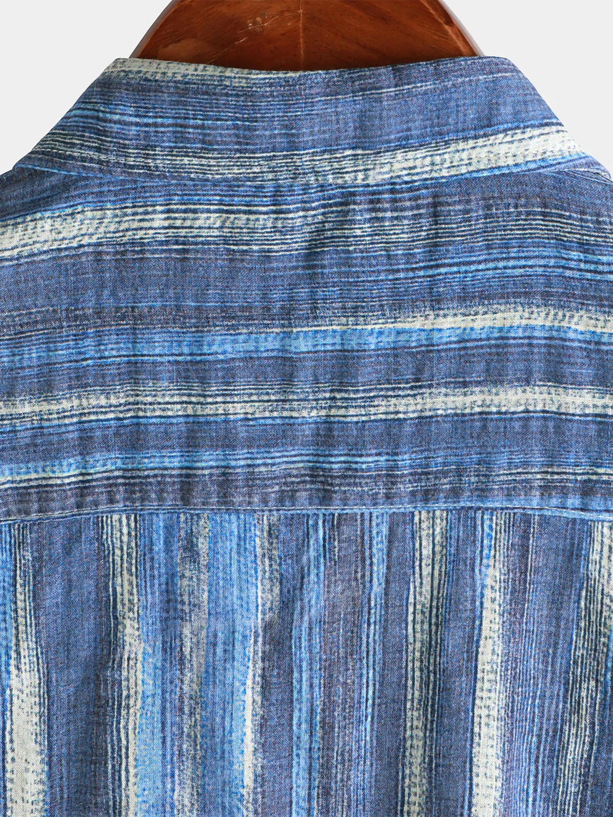 Men's Retro Blue Striped Holiday Short Sleeve Shirt