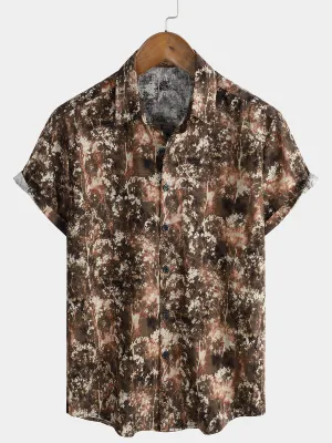 Men's Retro Cotton Beach Pocket Vacation Brown Hawaiian Summer Shirt