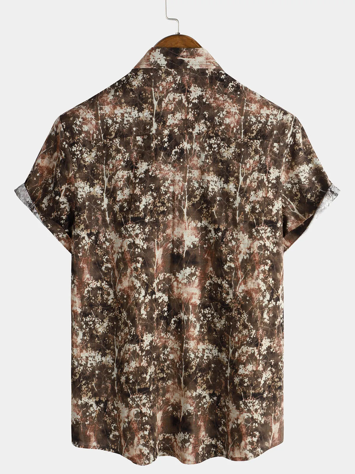 Men's Retro Cotton Beach Pocket Vacation Brown Hawaiian Summer Shirt