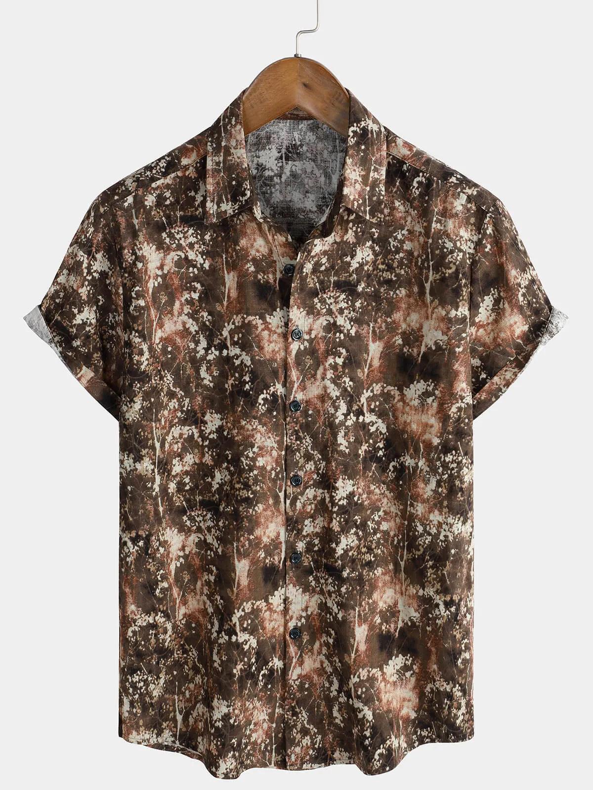 Men's Retro Cotton Beach Pocket Vacation Brown Hawaiian Summer Shirt