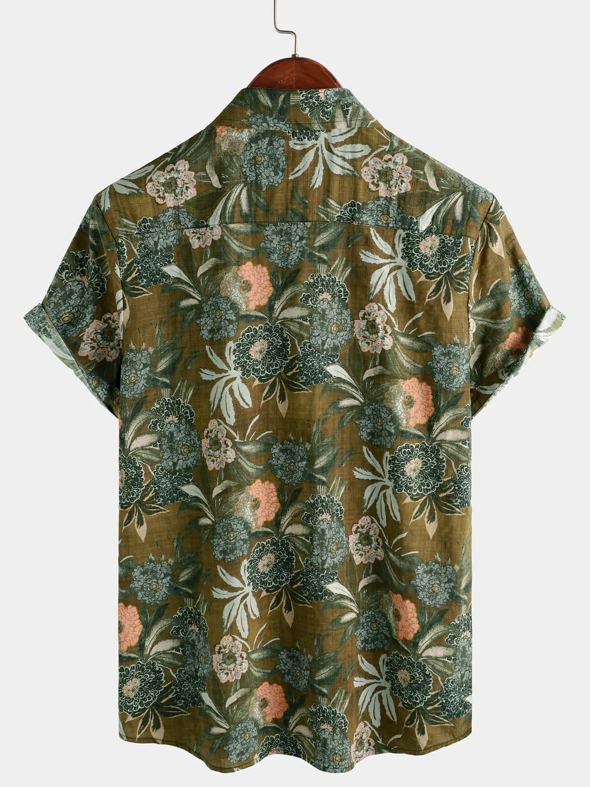 Men's Retro Floral Button Up Short Sleeve Shirt