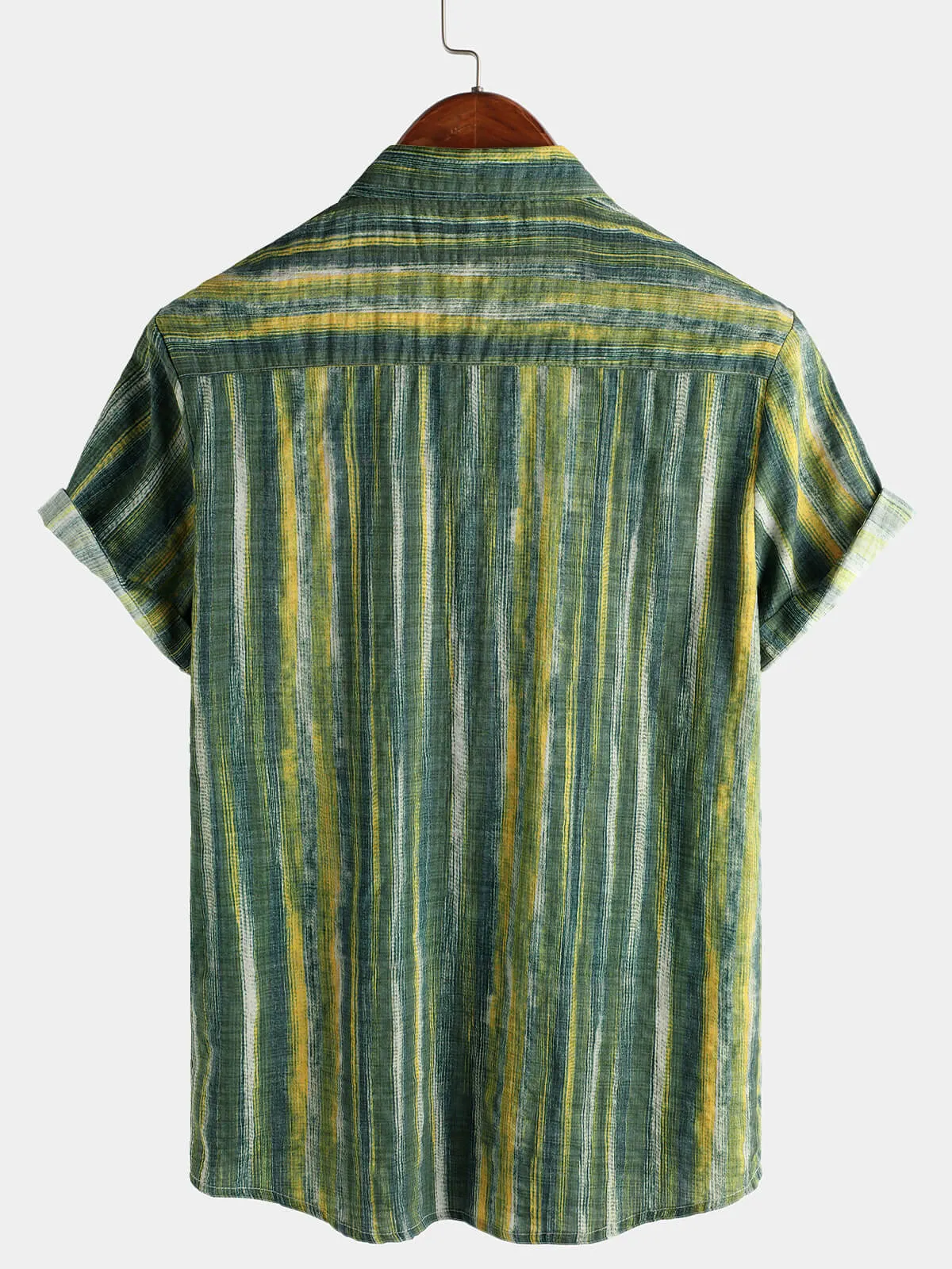 Men's Retro Green Striped Short Sleeve Shirt