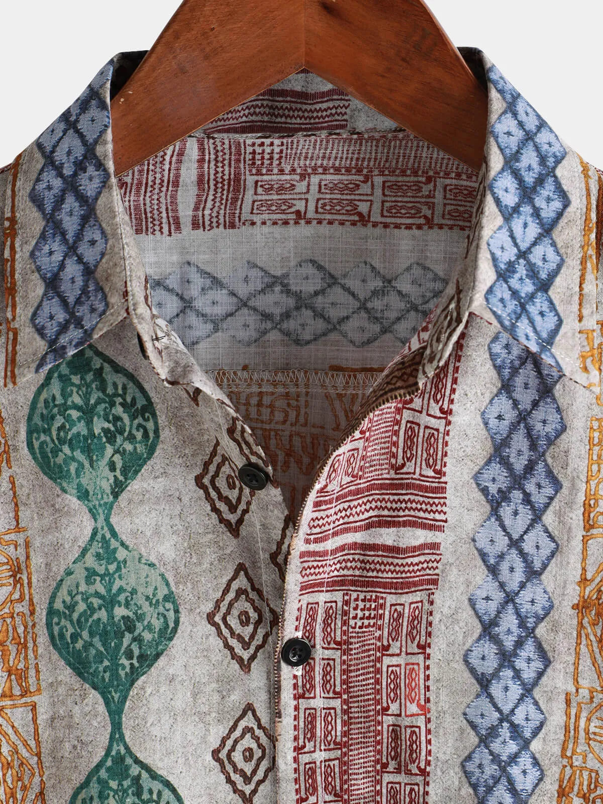 Men's Retro Striped Print Holiday Button Up Short Sleeve Shirt