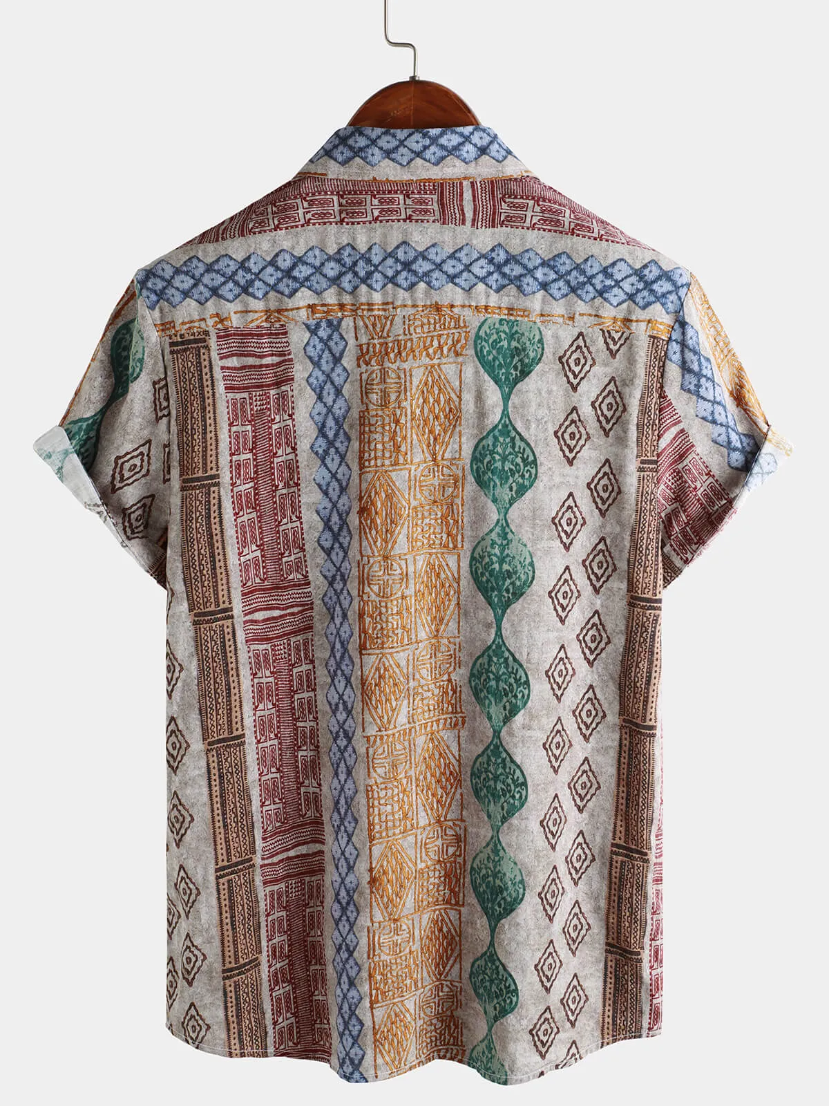 Men's Retro Striped Print Holiday Button Up Short Sleeve Shirt