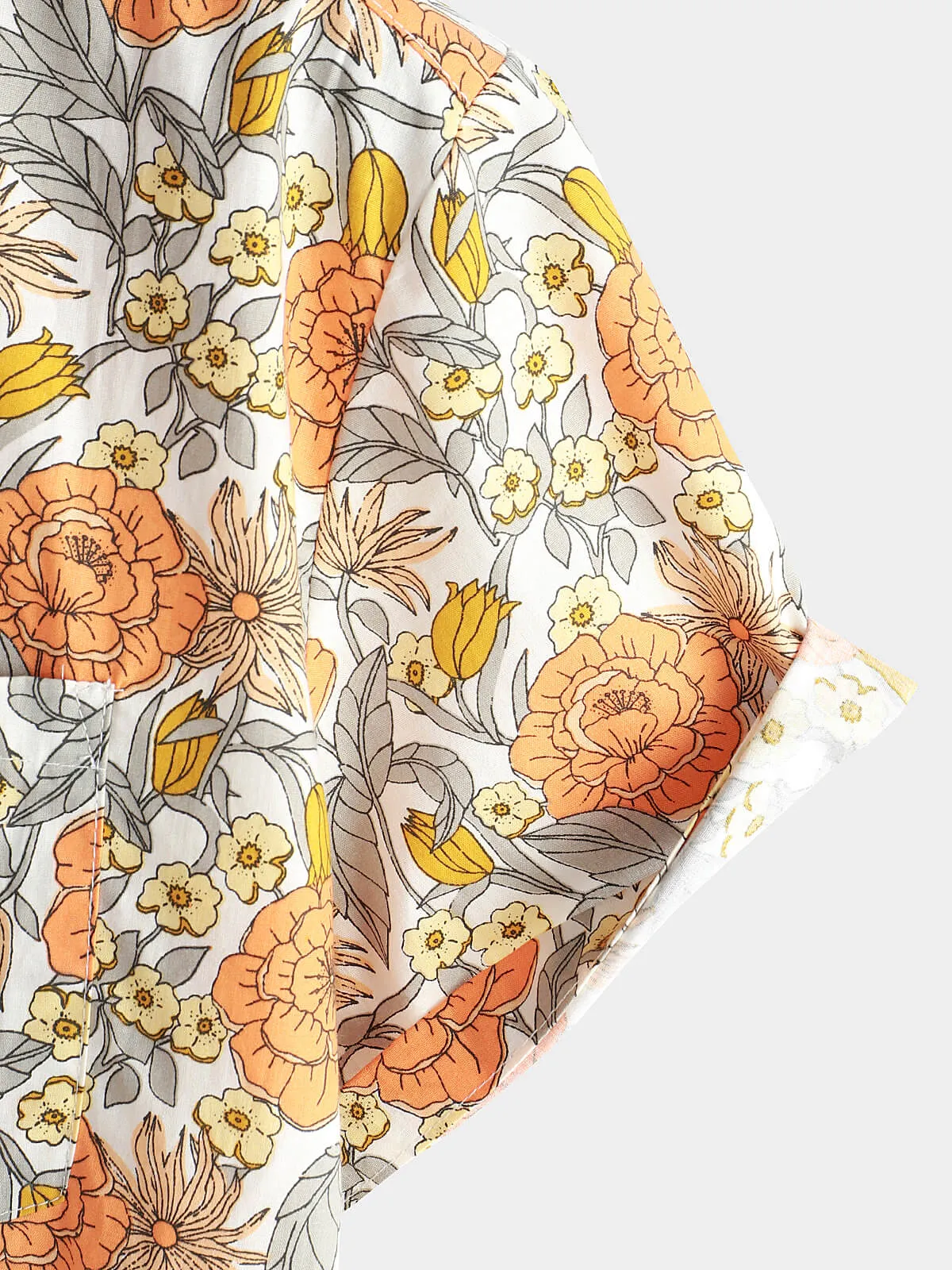 Men's Rose Floral Short Sleeve Button Up Cotton Pocket Summer Shirt