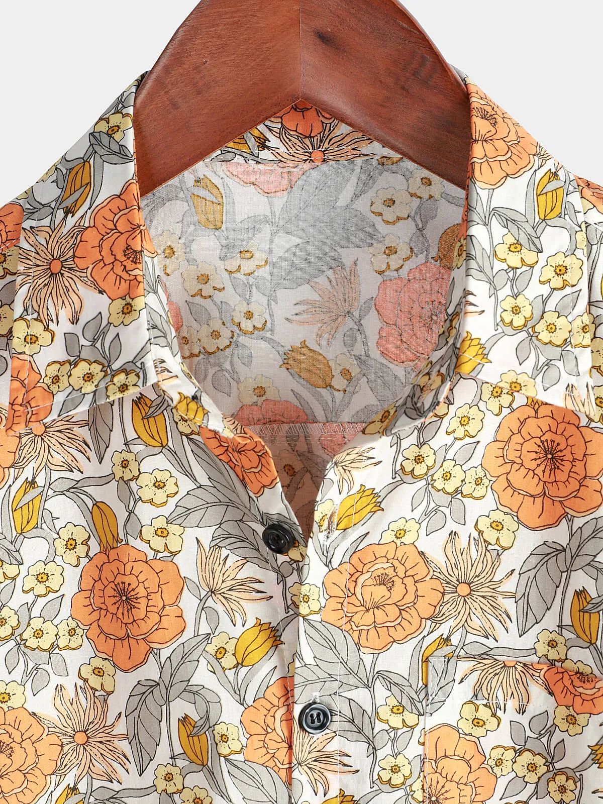 Men's Rose Floral Short Sleeve Button Up Cotton Pocket Summer Shirt
