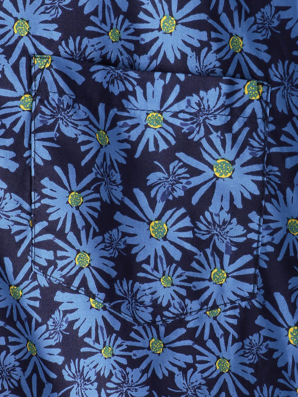 Men's Short Sleeve Floral Daisy Pocket Button Up Cotton Beach Shirt