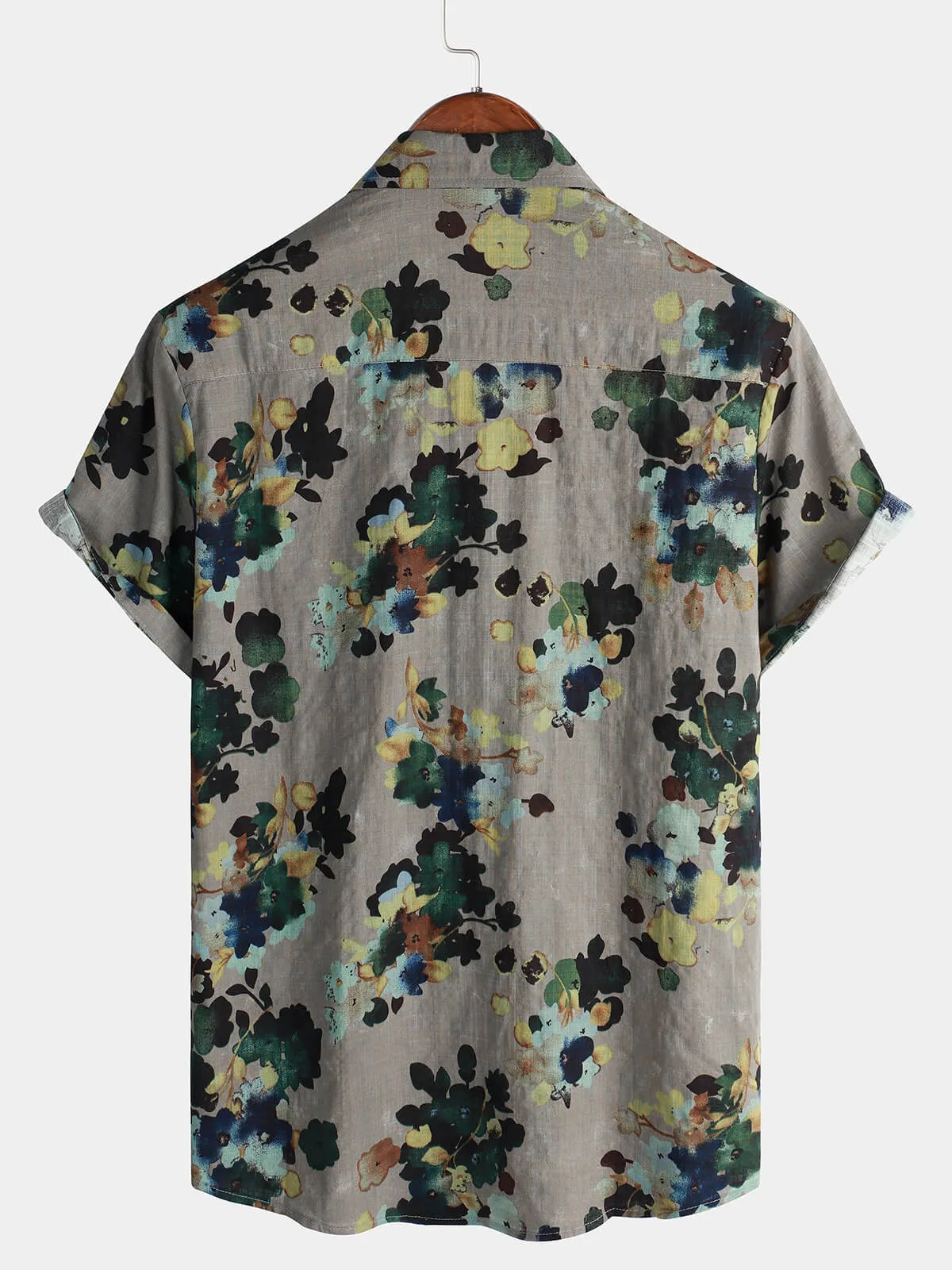 Men's Short Sleeve Vintage Pocket Button Up Cotton Beach Shirt