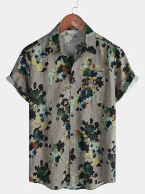 Men's Short Sleeve Vintage Pocket Button Up Cotton Beach Shirt