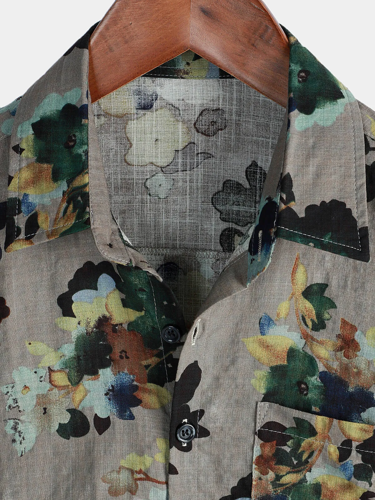 Men's Short Sleeve Vintage Pocket Button Up Cotton Beach Shirt