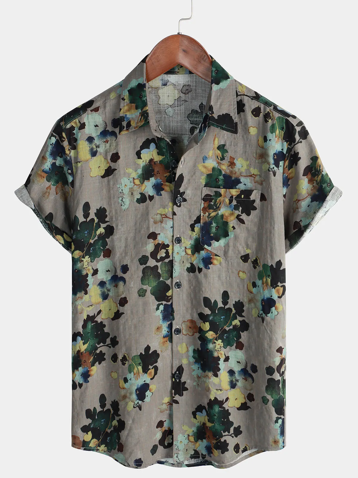 Men's Short Sleeve Vintage Pocket Button Up Cotton Beach Shirt