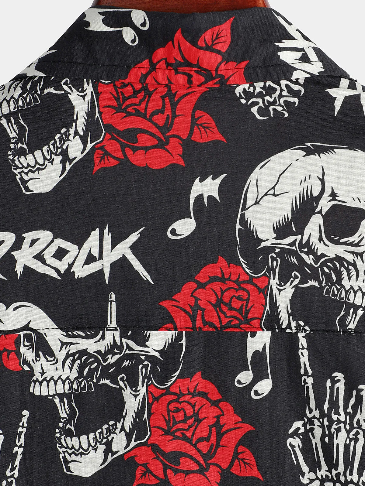 Men's Skull Rose Floral Punk Rocker Cool Rock Music Short Sleeve Hawaiian Shirt