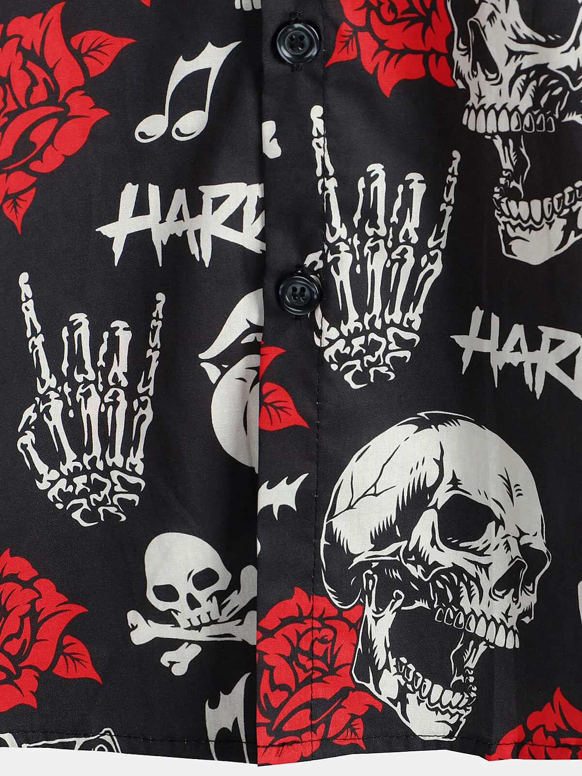 Men's Skull Rose Floral Punk Rocker Cool Rock Music Short Sleeve Hawaiian Shirt
