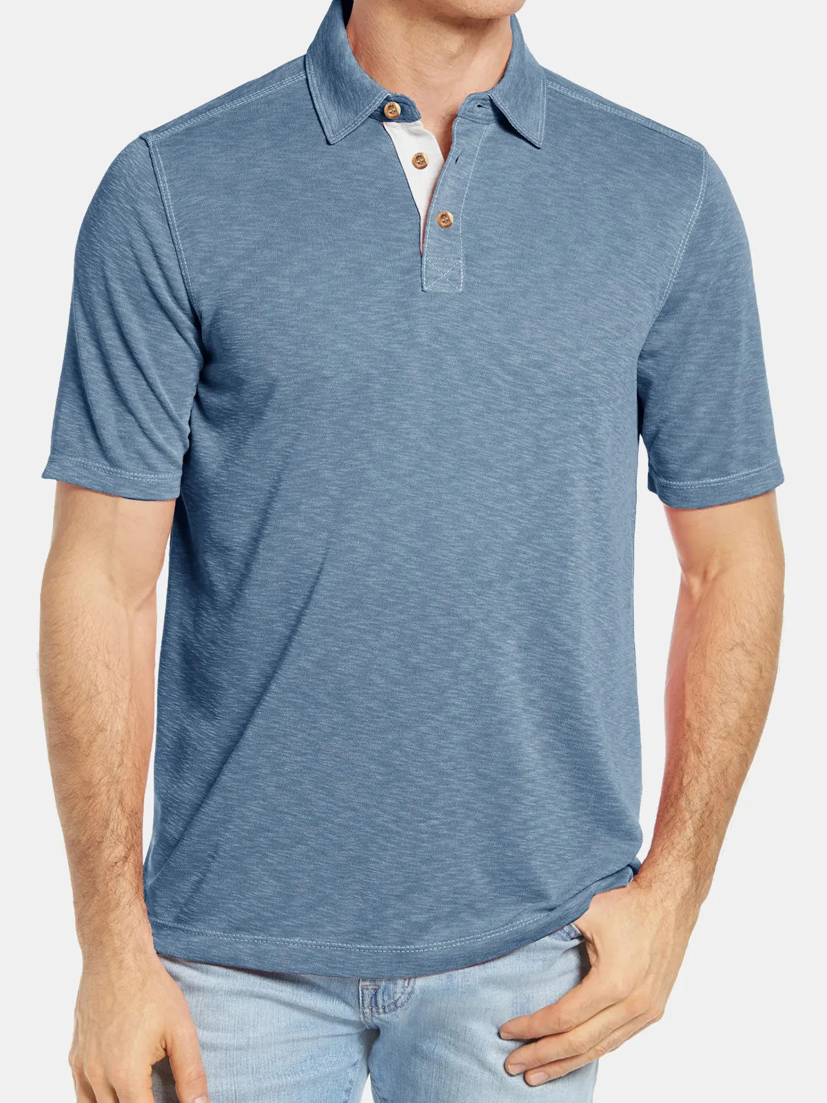 Men's Solid Color Leisure Summer Breathable Cotton Short Sleeve Polo Shirt