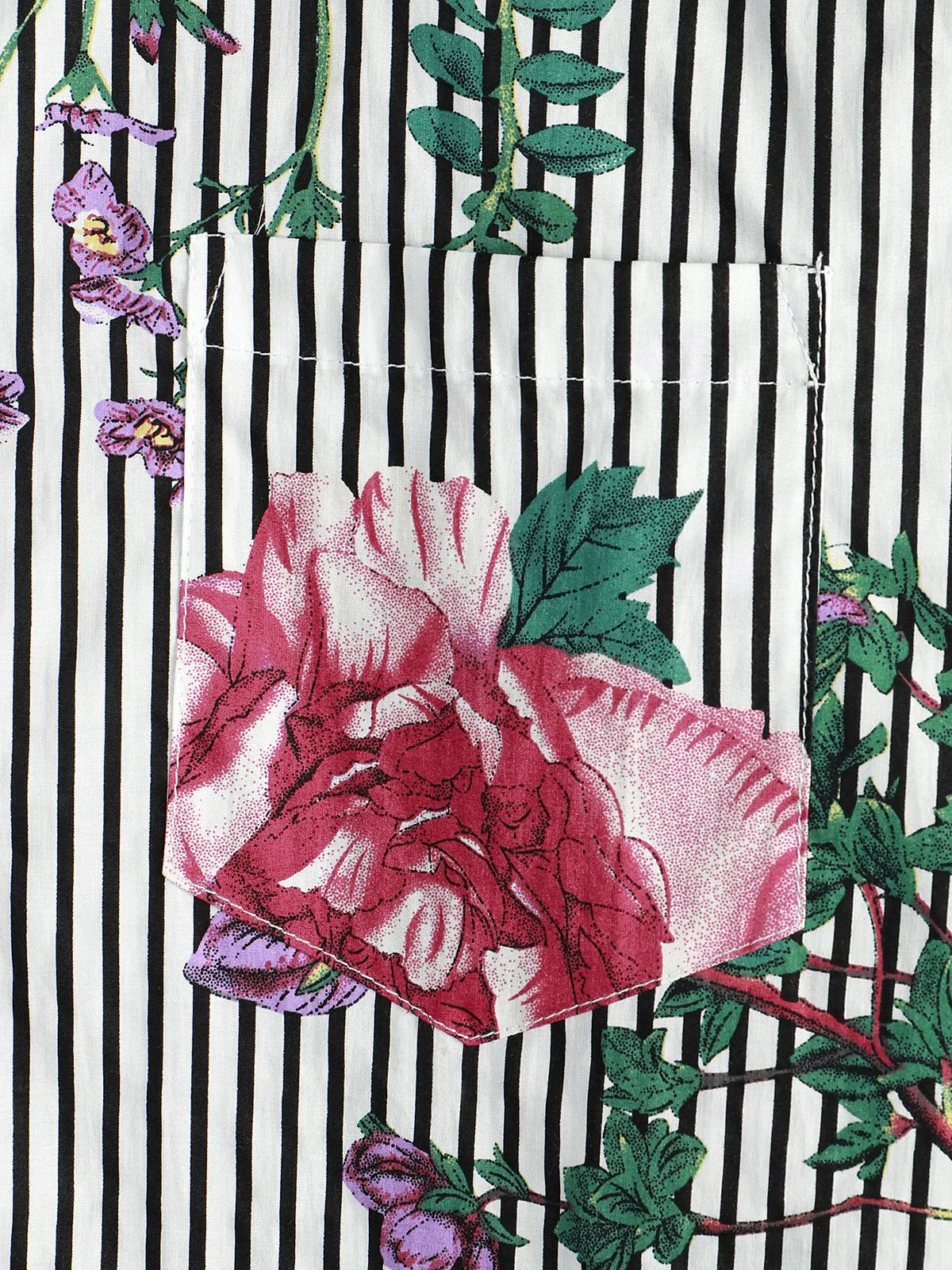 Men's Striped & Floral Print Short Sleeve Hawaiian Shirt