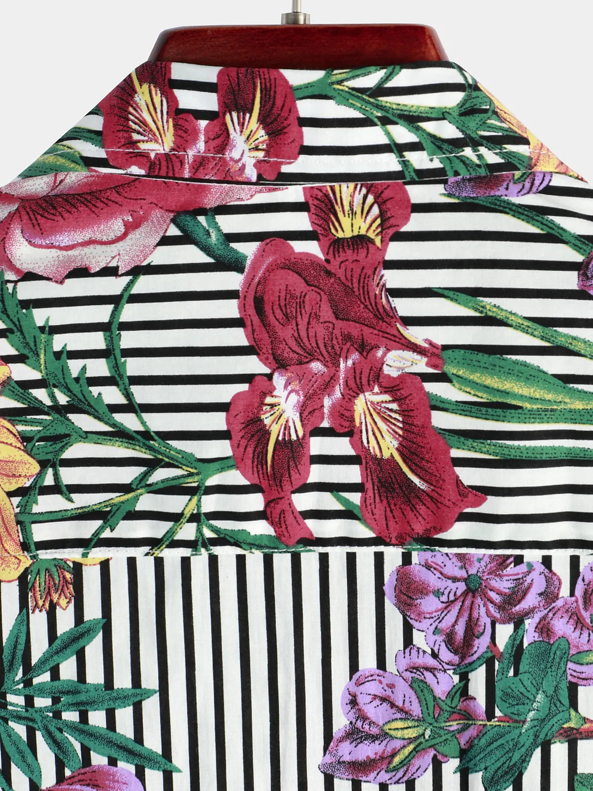 Men's Striped & Floral Print Short Sleeve Hawaiian Shirt