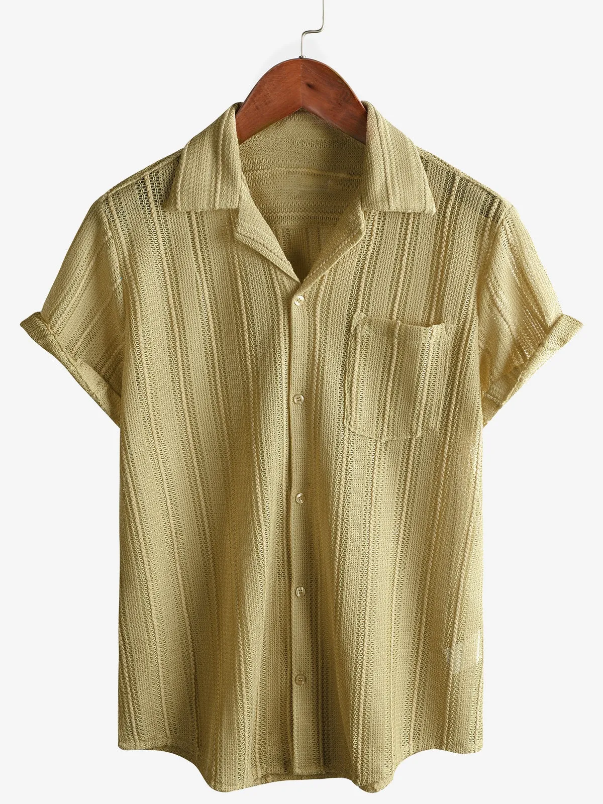 Men's Summer Lace Short Sleeve Casual Button Up Beach Shirt