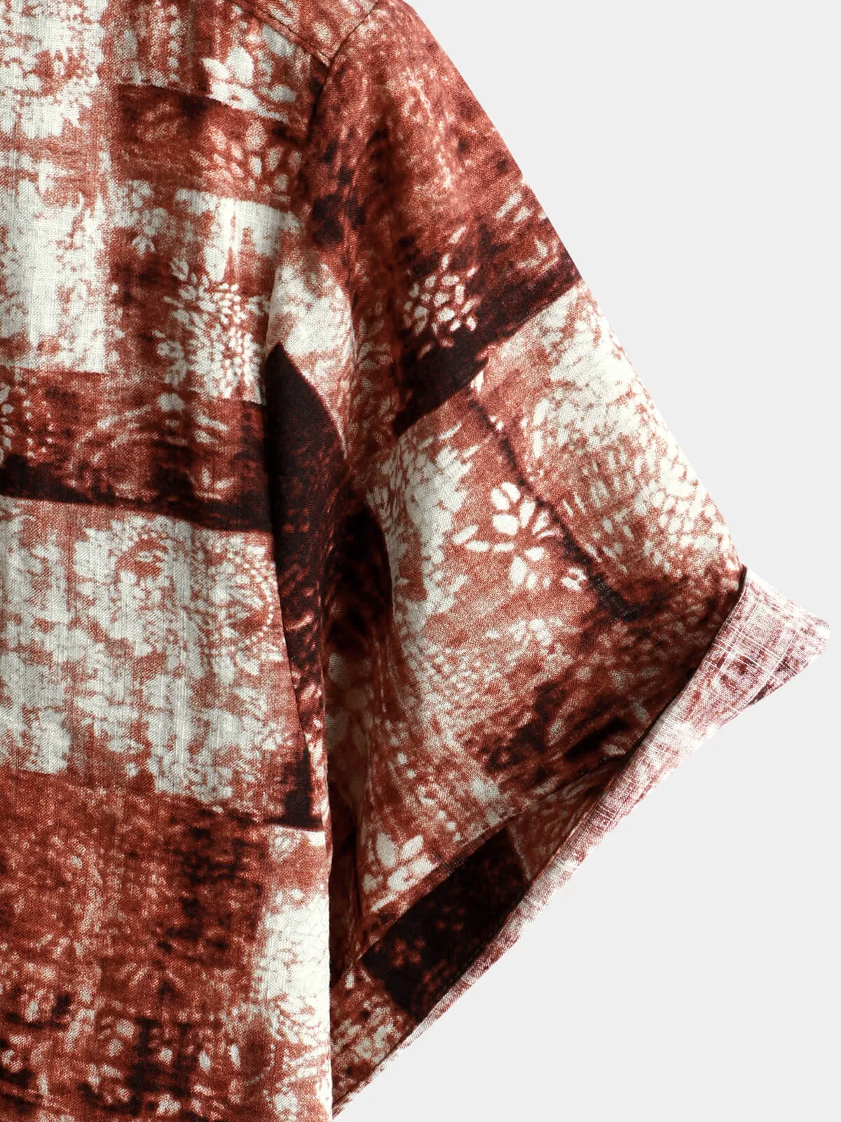 Men's Summer Vintage Cotton Patchwork Short Sleeve Retro 70s Summer Button Up Shirt