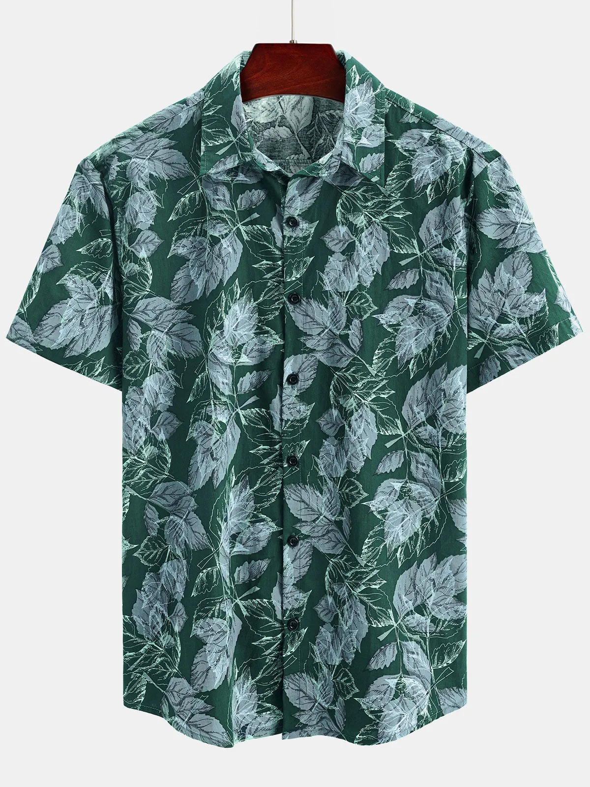 Men's Tropical Print Cotton Summer Beach Holiday Short Sleeve Shirt