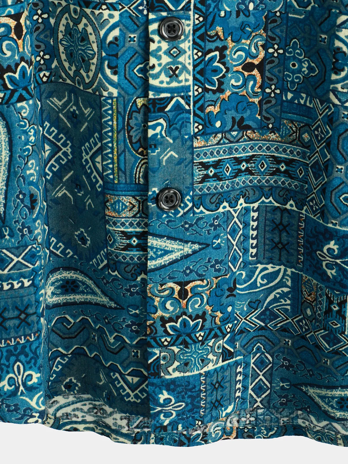 Men's Vintage Beach Tropical Print Vacation Tribal Boho Short Sleeve Retro Blue Button Up Shirt