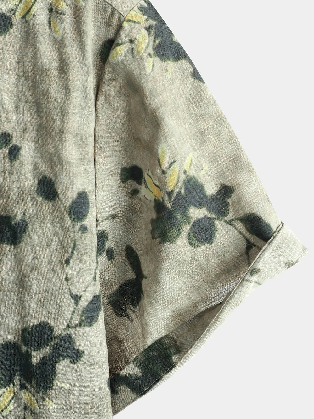 Men's Vintage Floral Cotton Breathable Short Sleeve Grey Button Up Shirt