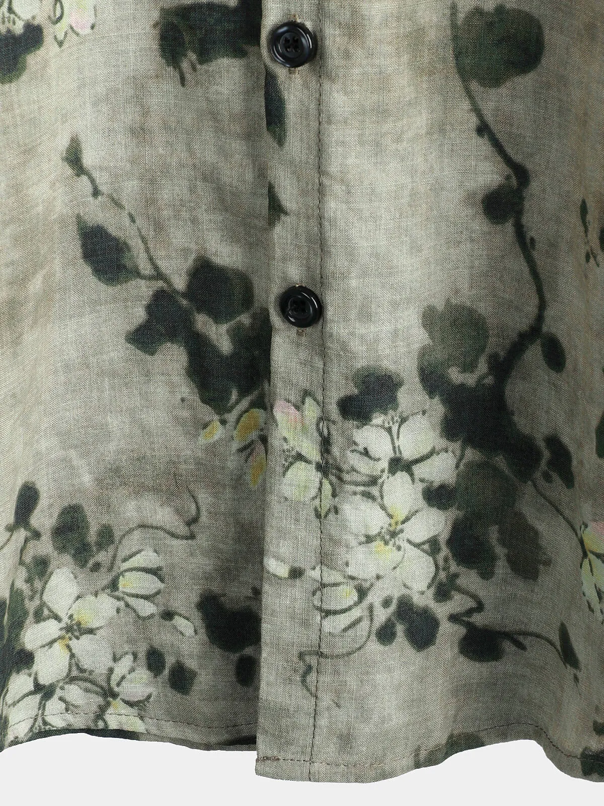 Men's Vintage Floral Cotton Breathable Short Sleeve Grey Button Up Shirt