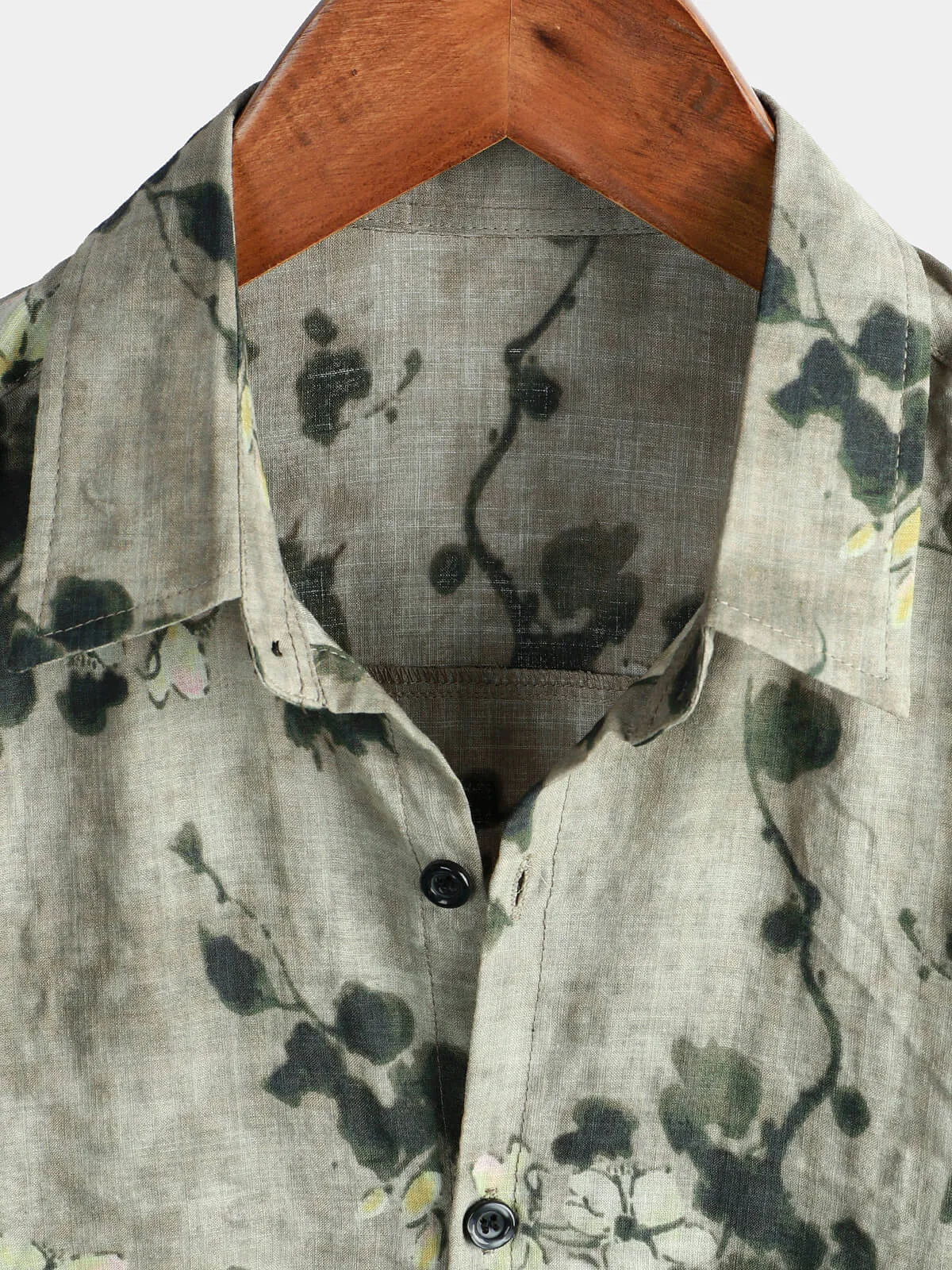 Men's Vintage Floral Cotton Breathable Short Sleeve Grey Button Up Shirt