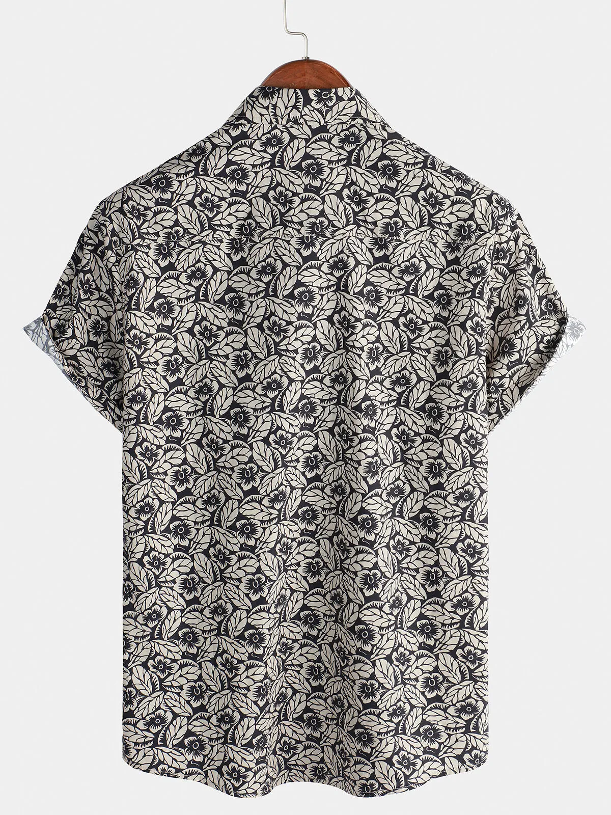 Men's Vintage Floral Holiday Cotton Button Up Short Sleeve Shirt