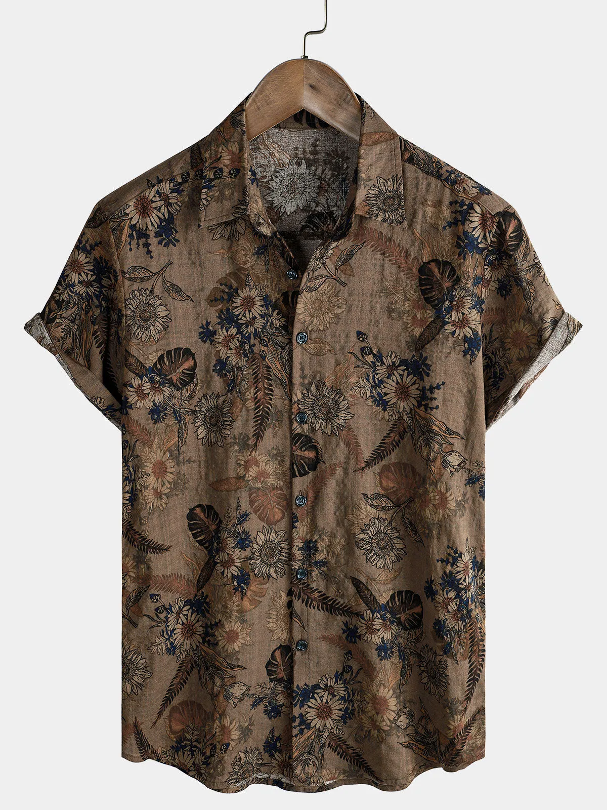 Men's Vintage Floral Vacation Summer Button Up Short Sleeve Shirt