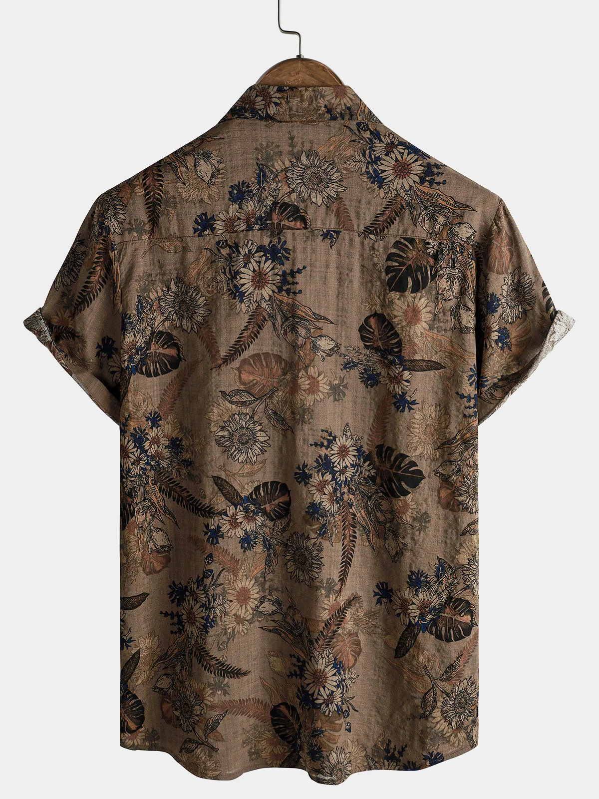 Men's Vintage Floral Vacation Summer Button Up Short Sleeve Shirt
