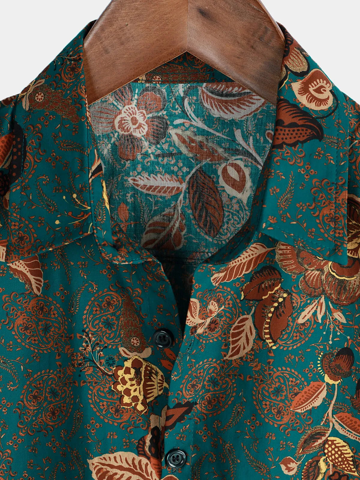 Men's Vintage Holiday Cotton Green Hawaiian Floral Button Up Short Sleeve Shirt