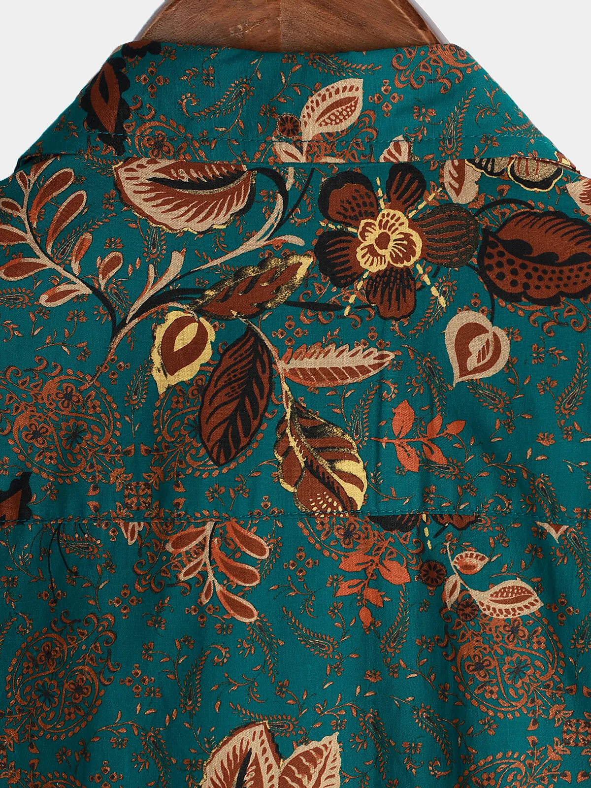 Men's Vintage Holiday Cotton Green Hawaiian Floral Button Up Short Sleeve Shirt