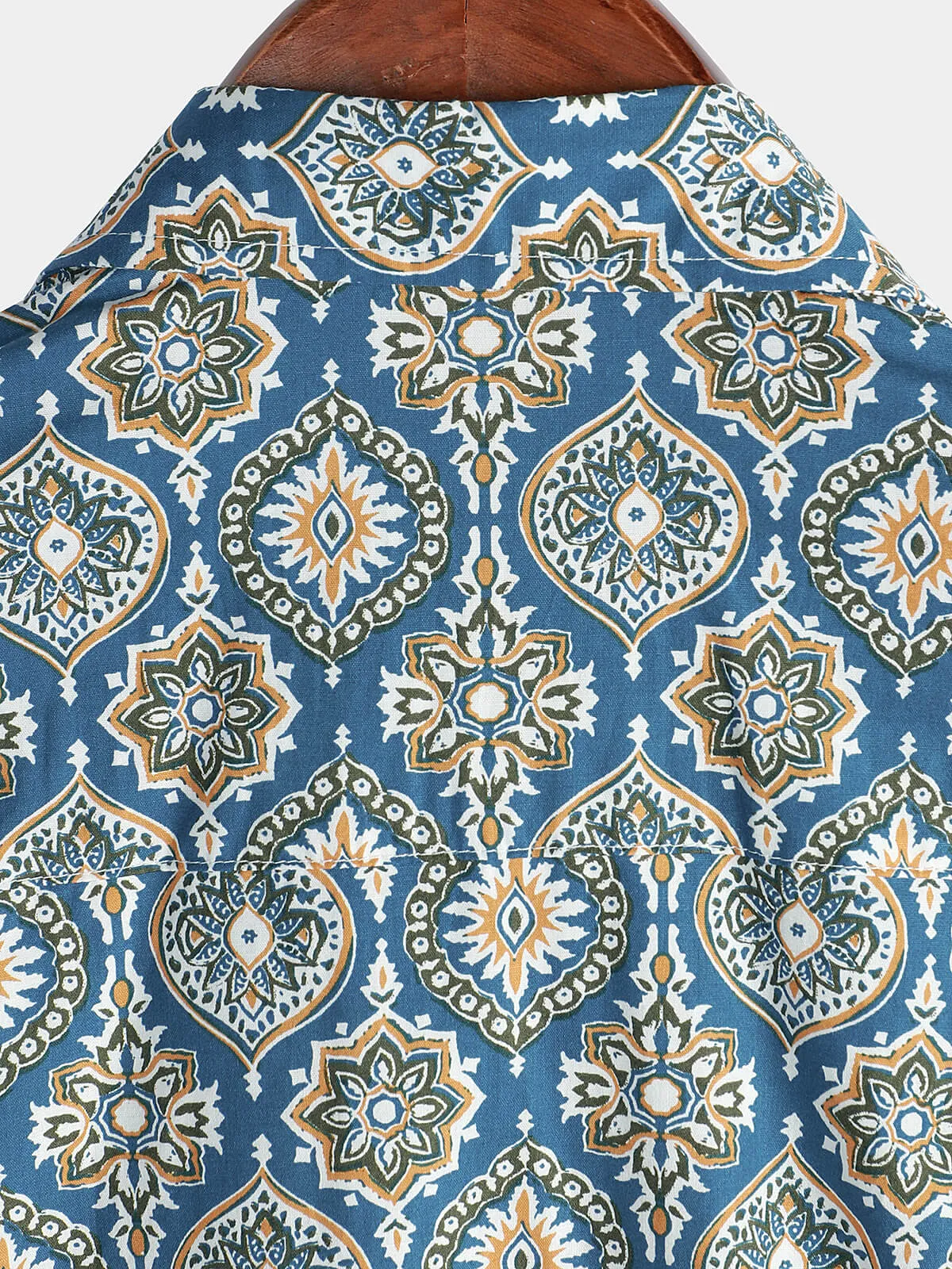 Men's Vintage Holiday Cotton Summer Floral Button Up Blue Short Sleeve Shirt