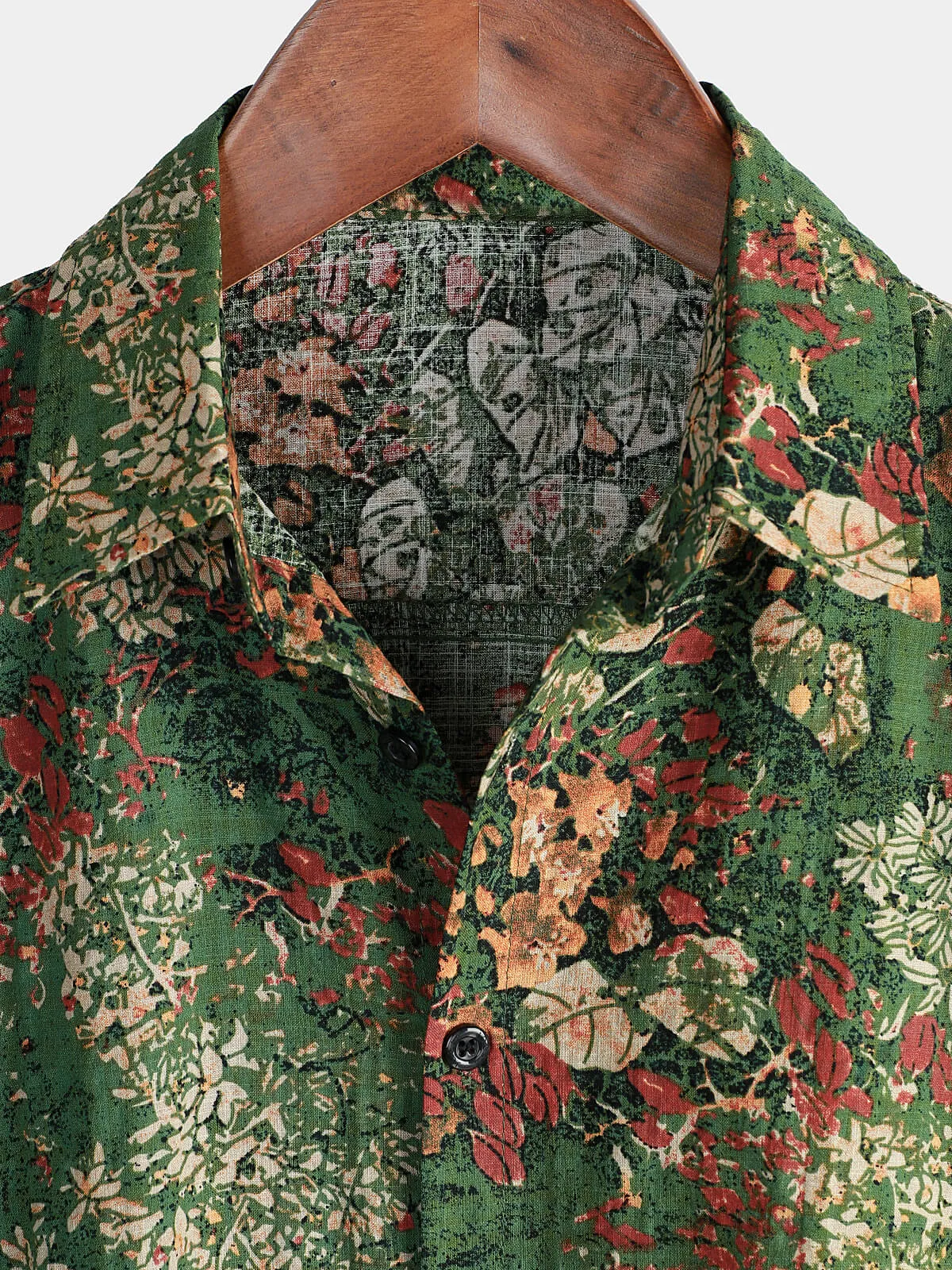 Men's Vintage Holiday Retro Cotton Green Button Up Short Sleeve Shirt