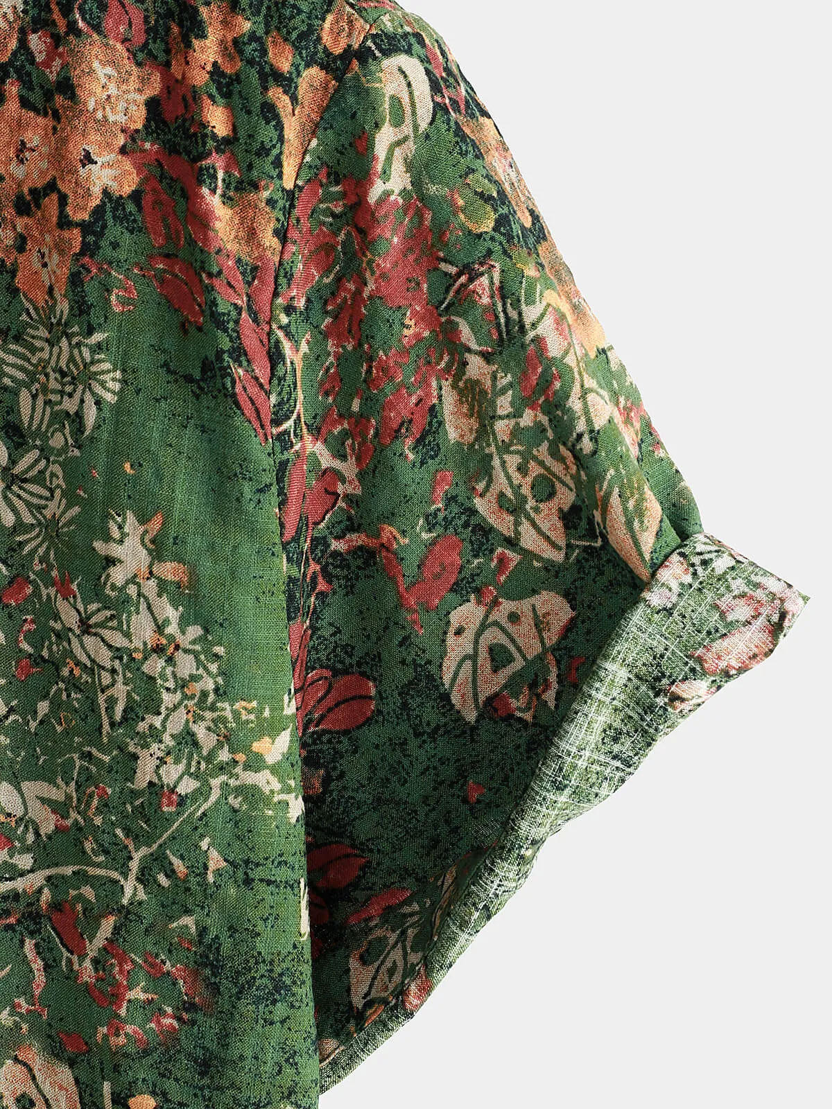 Men's Vintage Holiday Retro Cotton Green Button Up Short Sleeve Shirt