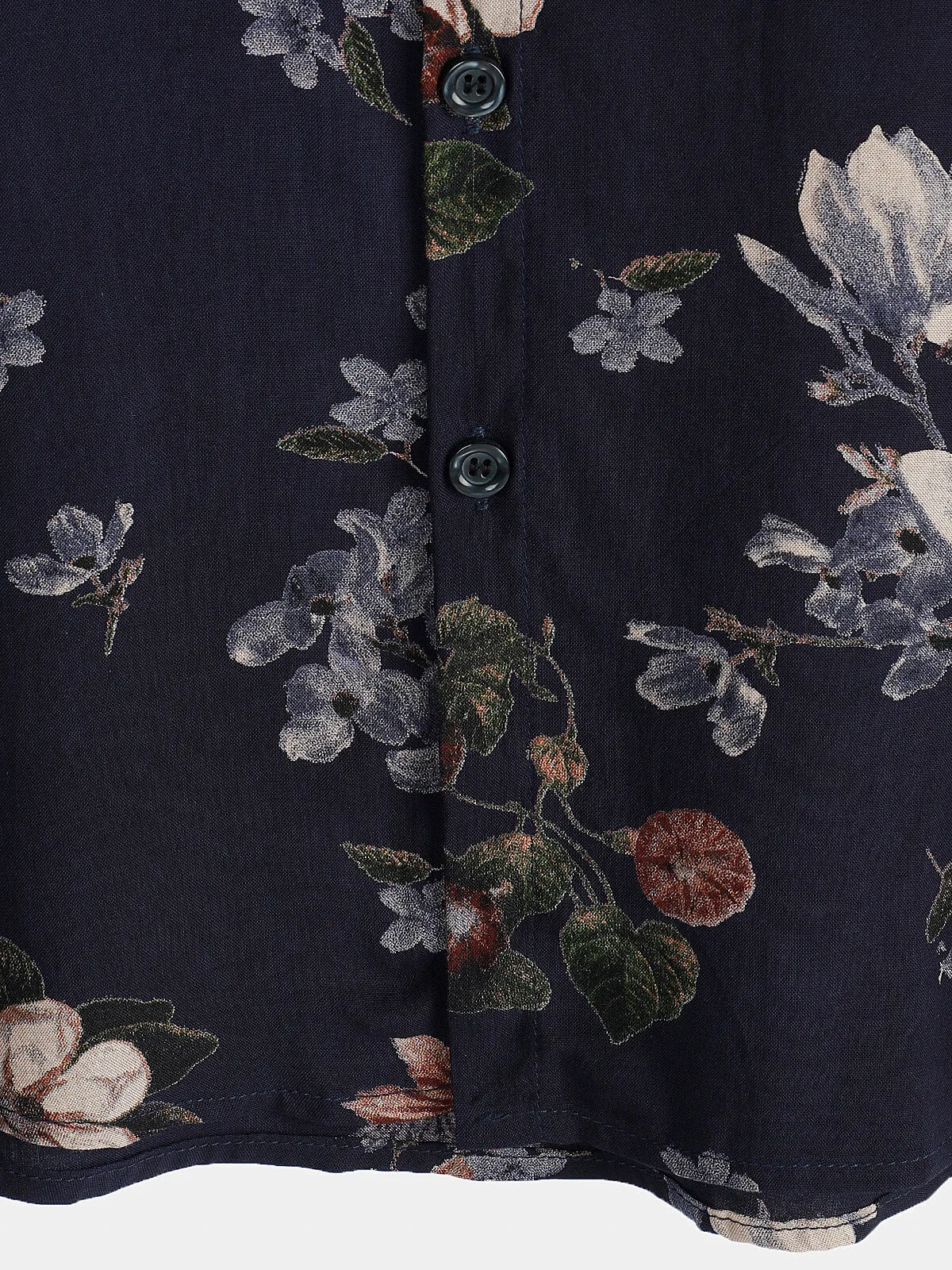 Men's Vintage Navy Blue Holiday Summer Floral Beach Rayon Short Sleeve Shirt