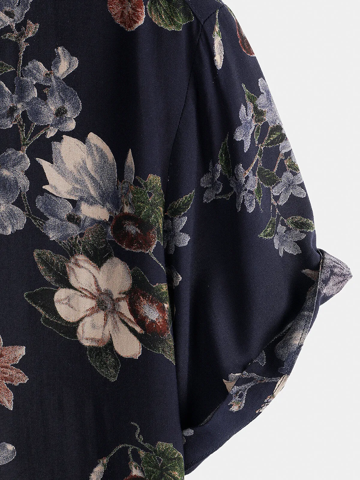 Men's Vintage Navy Blue Holiday Summer Floral Beach Rayon Short Sleeve Shirt
