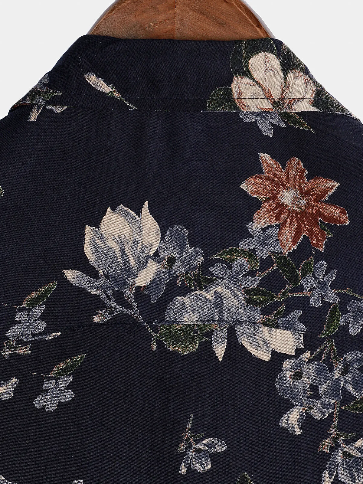 Men's Vintage Navy Blue Holiday Summer Floral Beach Rayon Short Sleeve Shirt