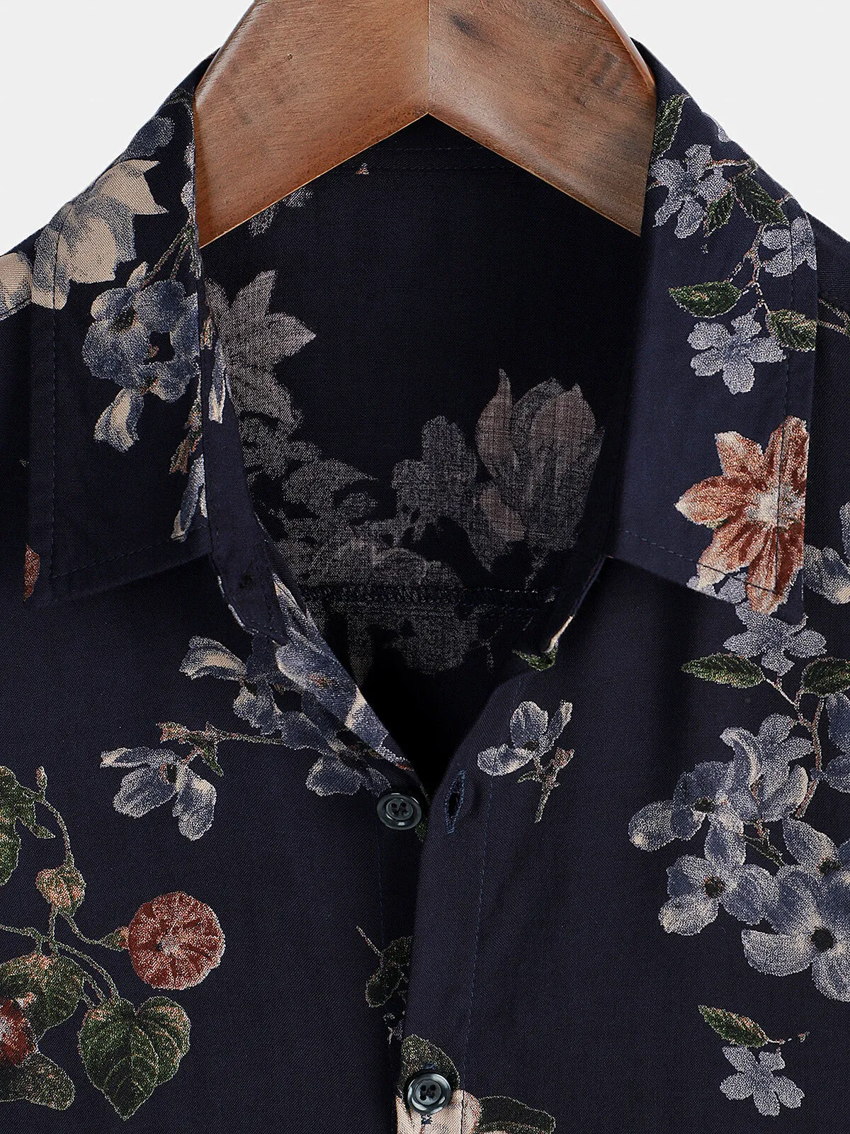 Men's Vintage Navy Blue Holiday Summer Floral Beach Rayon Short Sleeve Shirt
